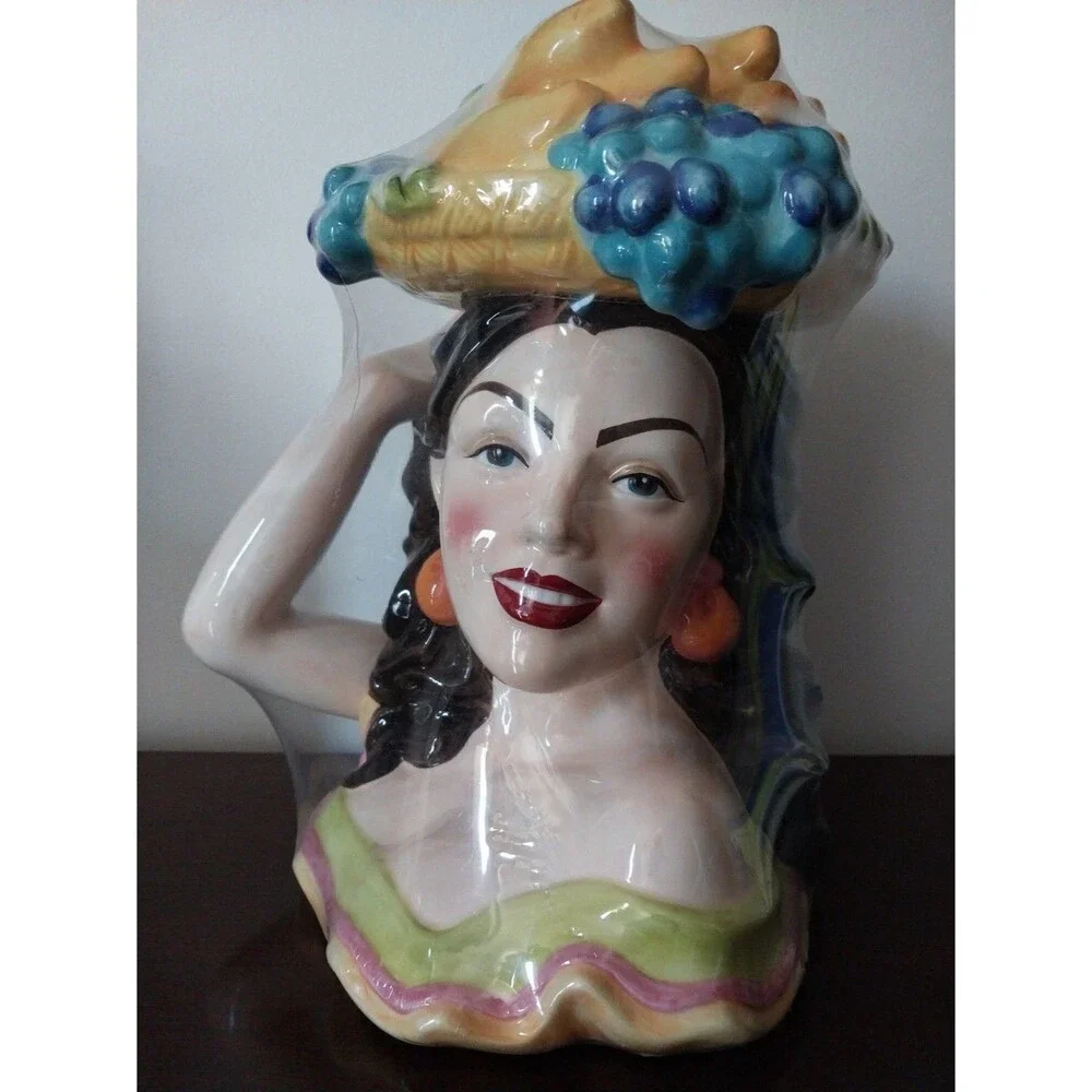 Rare Carmen Miranda Tropical Lady Ceramic Cookie Jar Fruit Hat Original Unopened